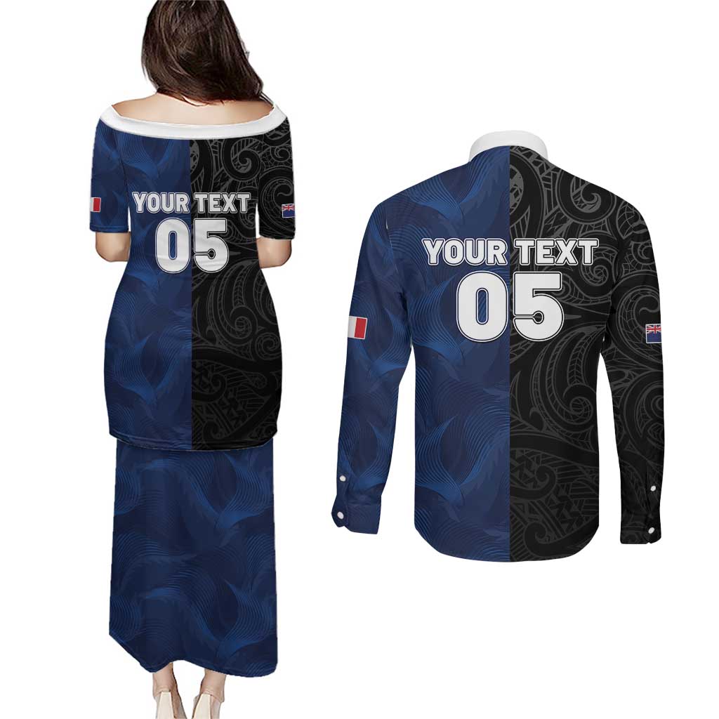France And New Zealand Rugby Custom Couples Matching Puletasi and Long Sleeve Button Shirt Les Bleus Rooster With Maori Tiki - Aussie Hoodie