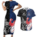 France And New Zealand Rugby Custom Couples Matching Short Sleeve Bodycon Dress and Hawaiian Shirt Les Bleus Rooster With Maori Tiki - Aussie Hoodie