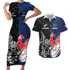France And New Zealand Rugby Custom Couples Matching Short Sleeve Bodycon Dress and Hawaiian Shirt Les Bleus Rooster With Maori Tiki - Aussie Hoodie