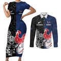 France And New Zealand Rugby Custom Couples Matching Short Sleeve Bodycon Dress and Long Sleeve Button Shirt Les Bleus Rooster With Maori Tiki - Aussie Hoodie