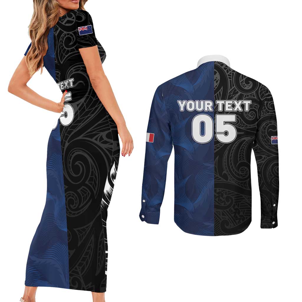 France And New Zealand Rugby Custom Couples Matching Short Sleeve Bodycon Dress and Long Sleeve Button Shirt Les Bleus Rooster With Maori Tiki - Aussie Hoodie