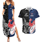 France And New Zealand Rugby Custom Couples Matching Summer Maxi Dress and Hawaiian Shirt Les Bleus Rooster With Maori Tiki - Aussie Hoodie