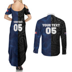 France And New Zealand Rugby Custom Couples Matching Summer Maxi Dress and Long Sleeve Button Shirt Les Bleus Rooster With Maori Tiki - Aussie Hoodie