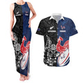 France And New Zealand Rugby Custom Couples Matching Tank Maxi Dress and Hawaiian Shirt Les Bleus Rooster With Maori Tiki - Aussie Hoodie