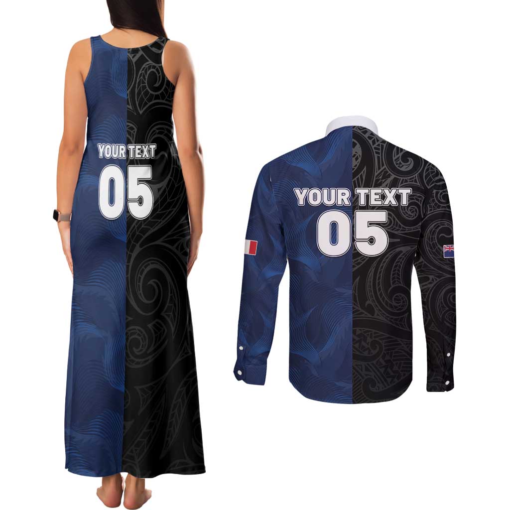 France And New Zealand Rugby Custom Couples Matching Tank Maxi Dress and Long Sleeve Button Shirt Les Bleus Rooster With Maori Tiki - Aussie Hoodie