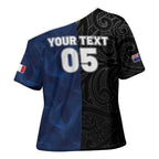 France And New Zealand Rugby Custom Cross Shoulder Shirt Les Bleus Rooster With Maori Tiki - Aussie Hoodie