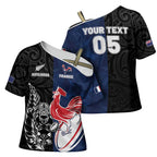 France And New Zealand Rugby Custom Cross Shoulder Shirt Les Bleus Rooster With Maori Tiki - Aussie Hoodie