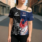 France And New Zealand Rugby Custom Cross Shoulder Shirt Les Bleus Rooster With Maori Tiki - Aussie Hoodie