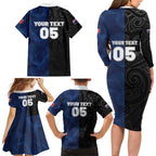 France And New Zealand Rugby Custom Family Matching Long Sleeve Bodycon Dress and Hawaiian Shirt Les Bleus Rooster With Maori Tiki - Aussie Hoodie