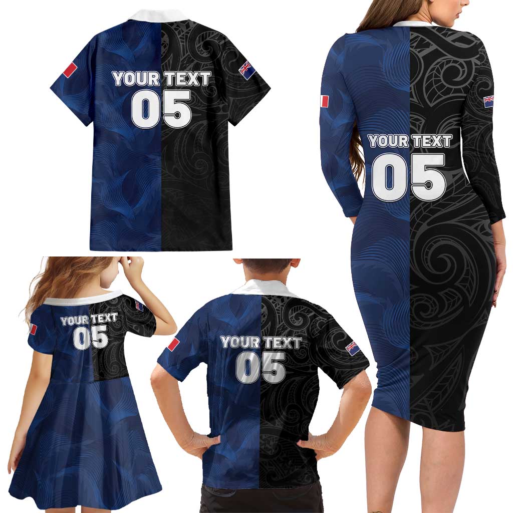 France And New Zealand Rugby Custom Family Matching Long Sleeve Bodycon Dress and Hawaiian Shirt Les Bleus Rooster With Maori Tiki - Aussie Hoodie
