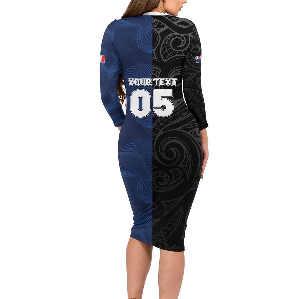 France And New Zealand Rugby Custom Family Matching Long Sleeve Bodycon Dress and Hawaiian Shirt Les Bleus Rooster With Maori Tiki - Aussie Hoodie
