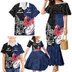 France And New Zealand Rugby Custom Family Matching Mermaid Dress and Hawaiian Shirt Les Bleus Rooster With Maori Tiki - Aussie Hoodie