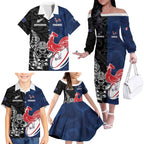 France And New Zealand Rugby Custom Family Matching Off The Shoulder Long Sleeve Dress and Hawaiian Shirt Les Bleus Rooster With Maori Tiki - Aussie Hoodie