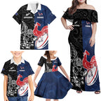 France And New Zealand Rugby Custom Family Matching Off Shoulder Maxi Dress and Hawaiian Shirt Les Bleus Rooster With Maori Tiki - Aussie Hoodie