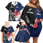 France And New Zealand Rugby Custom Family Matching Off Shoulder Short Dress and Hawaiian Shirt Les Bleus Rooster With Maori Tiki - Aussie Hoodie
