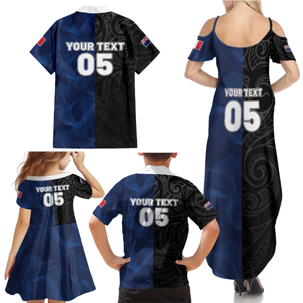 France And New Zealand Rugby Custom Family Matching Summer Maxi Dress and Hawaiian Shirt Les Bleus Rooster With Maori Tiki - Aussie Hoodie