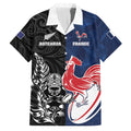 France And New Zealand Rugby Custom Family Matching Summer Maxi Dress and Hawaiian Shirt Les Bleus Rooster With Maori Tiki - Aussie Hoodie
