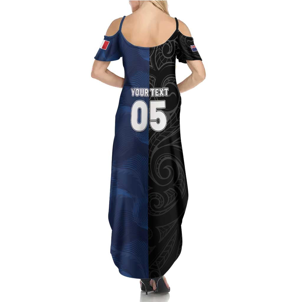 France And New Zealand Rugby Custom Family Matching Summer Maxi Dress and Hawaiian Shirt Les Bleus Rooster With Maori Tiki - Aussie Hoodie