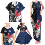 France And New Zealand Rugby Custom Family Matching Tank Maxi Dress and Hawaiian Shirt Les Bleus Rooster With Maori Tiki - Aussie Hoodie