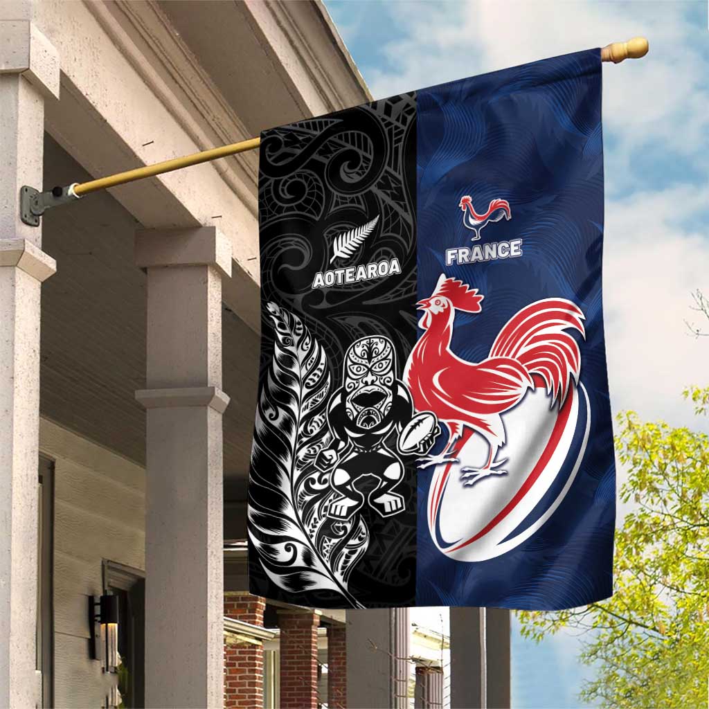 France And New Zealand Rugby Garden Flag Les Bleus Rooster With Maori Tiki - Aussie Hoodie