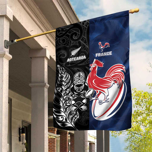 France And New Zealand Rugby Garden Flag Les Bleus Rooster With Maori Tiki - Aussie Hoodie