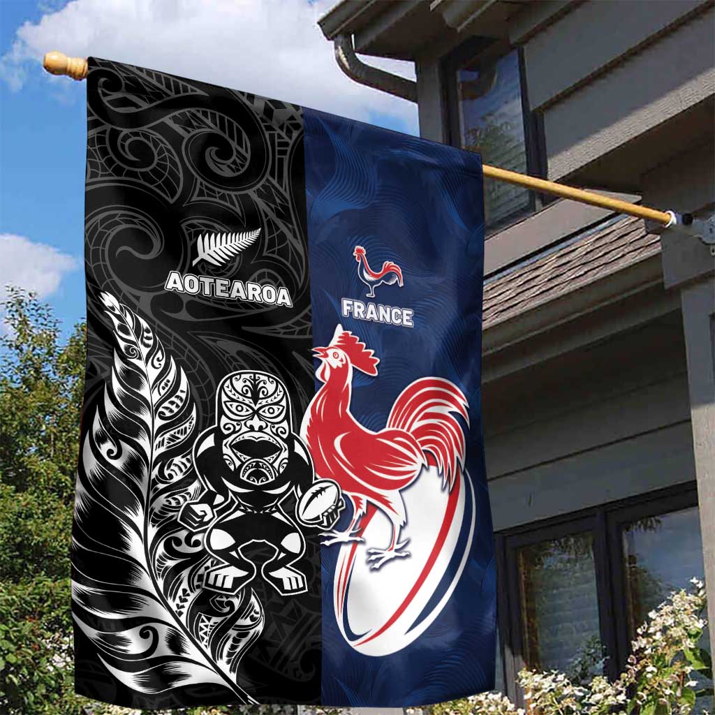 France And New Zealand Rugby Garden Flag Les Bleus Rooster With Maori Tiki - Aussie Hoodie