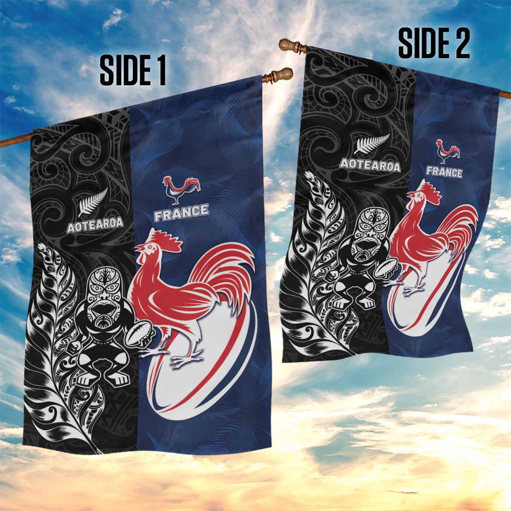 France And New Zealand Rugby Garden Flag Les Bleus Rooster With Maori Tiki - Aussie Hoodie