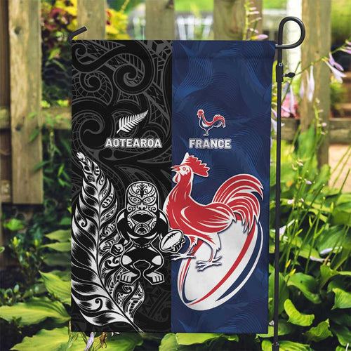 France And New Zealand Rugby Garden Flag Les Bleus Rooster With Maori Tiki - Aussie Hoodie