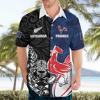 France And New Zealand Rugby Custom Hawaiian Shirt Les Bleus Rooster With Maori Tiki - Aussie Hoodie