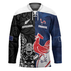France And New Zealand Rugby Custom Hockey Jersey Les Bleus Rooster With Maori Tiki - Aussie Hoodie