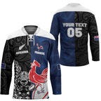France And New Zealand Rugby Custom Hockey Jersey Les Bleus Rooster With Maori Tiki - Aussie Hoodie