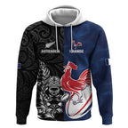 France And New Zealand Rugby Custom Hoodie Les Bleus Rooster With Maori Tiki - Aussie Hoodie