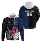 France And New Zealand Rugby Custom Hoodie Les Bleus Rooster With Maori Tiki - Aussie Hoodie