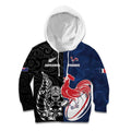 France And New Zealand Rugby Custom Kid Hoodie Les Bleus Rooster With Maori Tiki - Aussie Hoodie