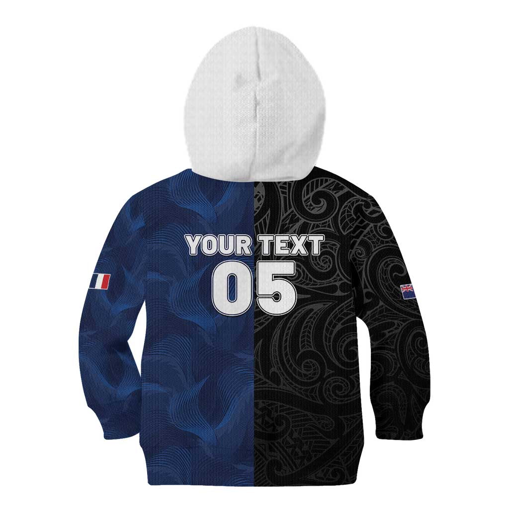 France And New Zealand Rugby Custom Kid Hoodie Les Bleus Rooster With Maori Tiki - Aussie Hoodie