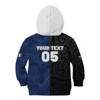 France And New Zealand Rugby Custom Kid Hoodie Les Bleus Rooster With Maori Tiki - Aussie Hoodie