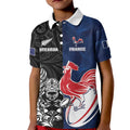 France And New Zealand Rugby Custom Kid Polo Shirt Les Bleus Rooster With Maori Tiki - Aussie Hoodie