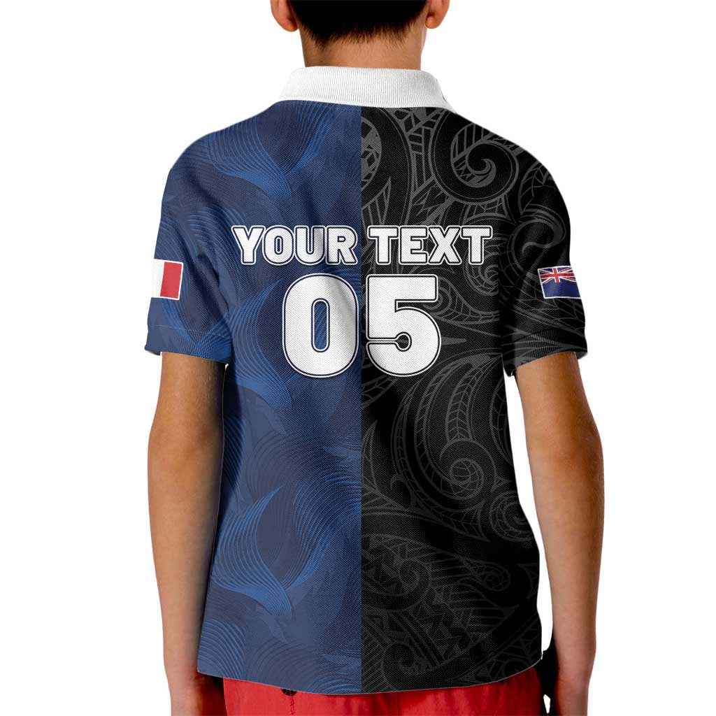 France And New Zealand Rugby Custom Kid Polo Shirt Les Bleus Rooster With Maori Tiki - Aussie Hoodie