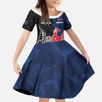 France And New Zealand Rugby Custom Kid Short Sleeve Dress Les Bleus Rooster With Maori Tiki - Aussie Hoodie
