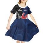 France And New Zealand Rugby Custom Kid Short Sleeve Dress Les Bleus Rooster With Maori Tiki - Aussie Hoodie