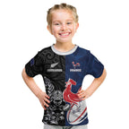 France And New Zealand Rugby Custom Kid T Shirt Les Bleus Rooster With Maori Tiki - Aussie Hoodie
