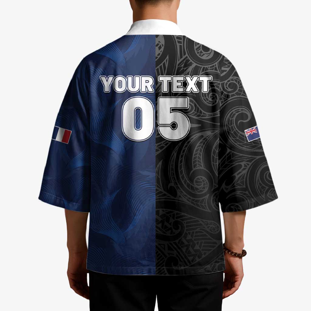 France And New Zealand Rugby Custom Kimono Les Bleus Rooster With Maori Tiki - Aussie Hoodie