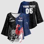 France And New Zealand Rugby Custom Kimono Sleeve Blouse Les Bleus Rooster With Maori Tiki - Aussie Hoodie