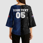 France And New Zealand Rugby Custom Kimono Sleeve Blouse Les Bleus Rooster With Maori Tiki - Aussie Hoodie