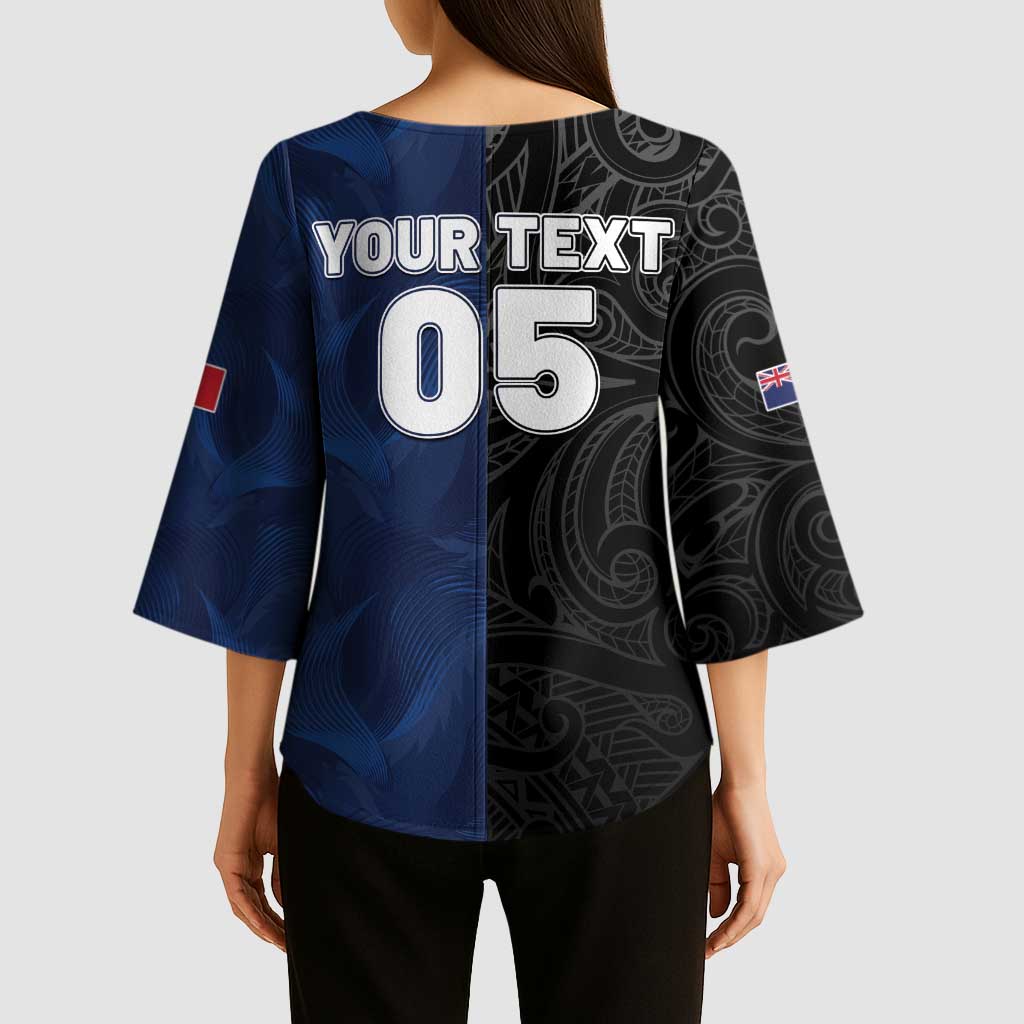 France And New Zealand Rugby Custom Kimono Sleeve Blouse Les Bleus Rooster With Maori Tiki - Aussie Hoodie