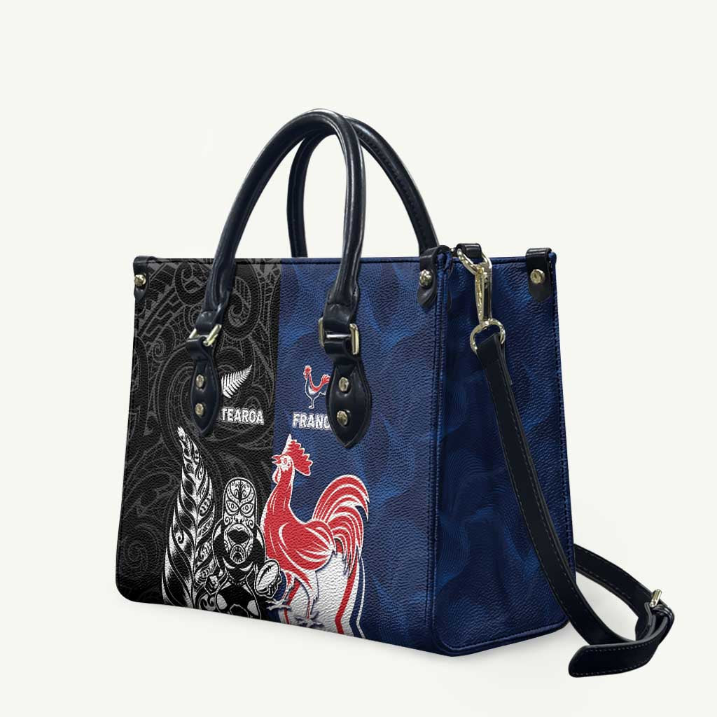 France And New Zealand Rugby Leather Bag Les Bleus Rooster With Maori Tiki - Aussie Hoodie