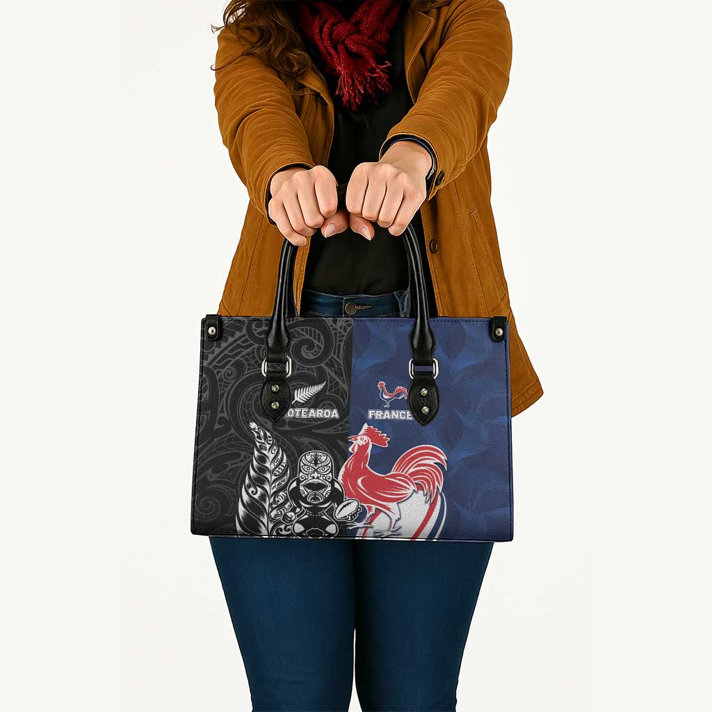 France And New Zealand Rugby Leather Bag Les Bleus Rooster With Maori Tiki - Aussie Hoodie