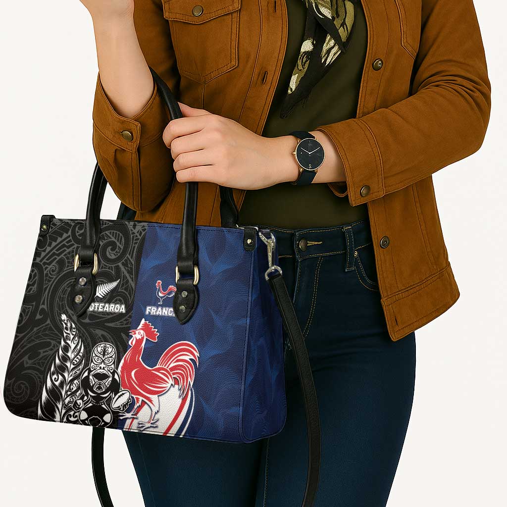 France And New Zealand Rugby Leather Bag Les Bleus Rooster With Maori Tiki - Aussie Hoodie