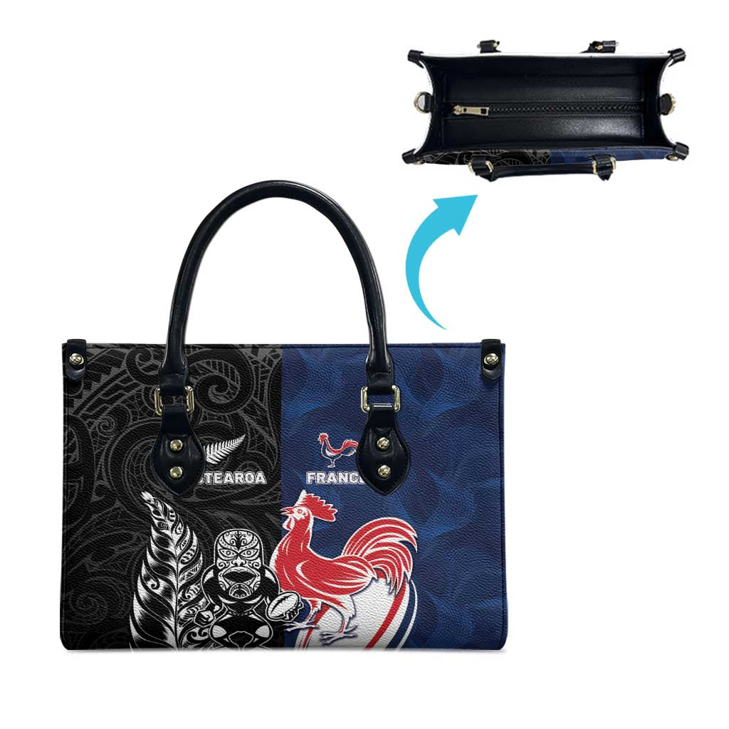 France And New Zealand Rugby Leather Bag Les Bleus Rooster With Maori Tiki - Aussie Hoodie