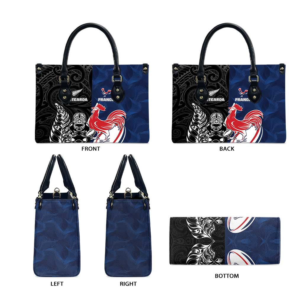 France And New Zealand Rugby Leather Bag Les Bleus Rooster With Maori Tiki - Aussie Hoodie